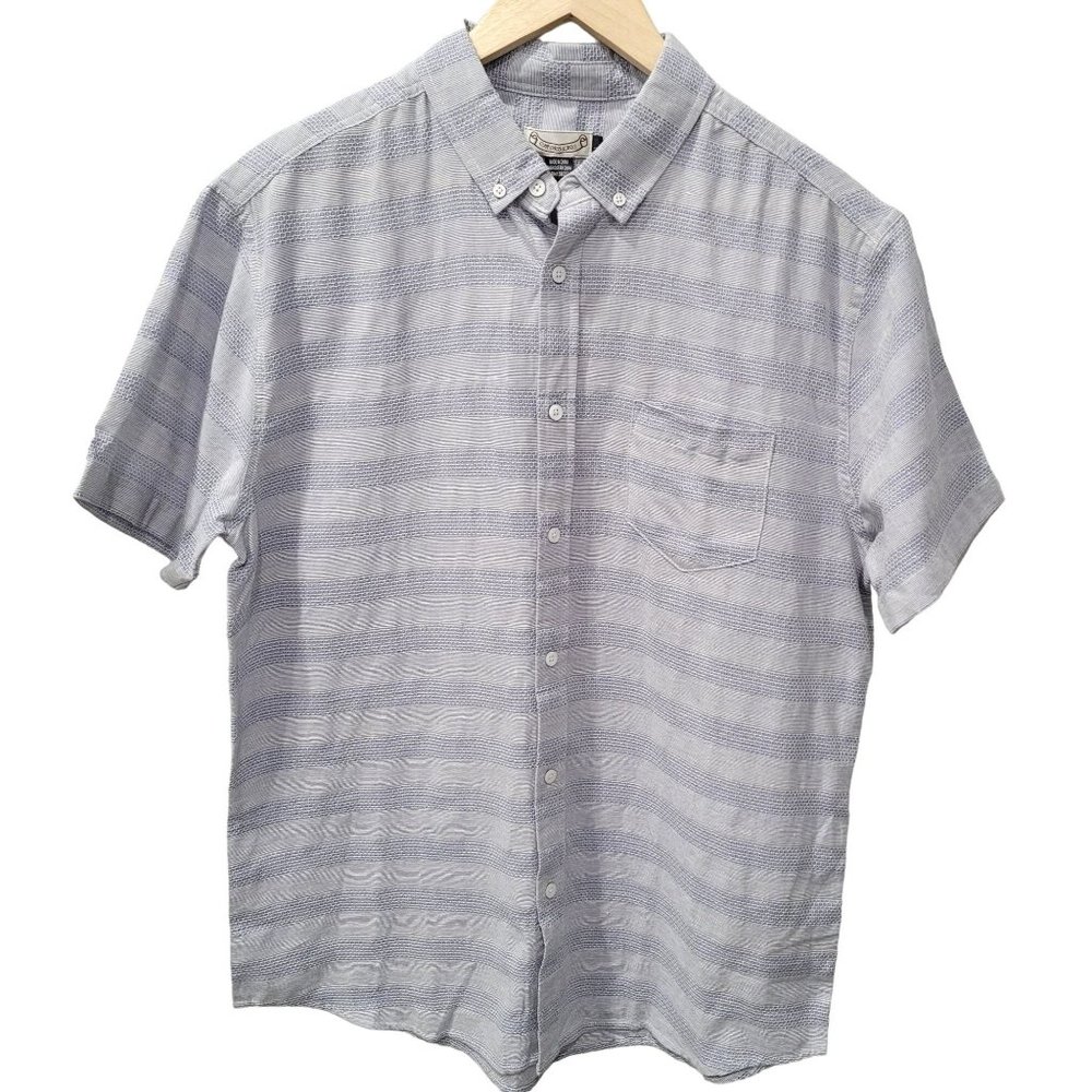 Men's Oxford Lads Striped Light Blue Button Down Shirt, Size L